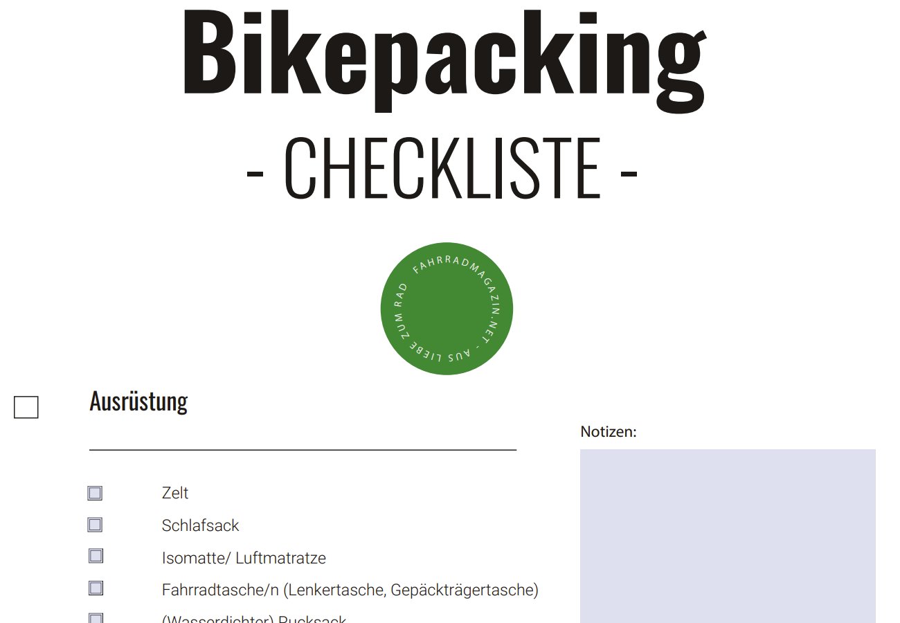 Bikepacking Checkliste