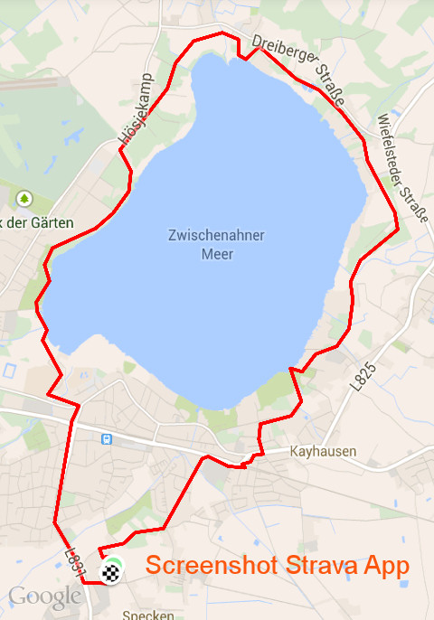 Fahrradweg um das Bad Zwischenahner Meer eingezeichnet