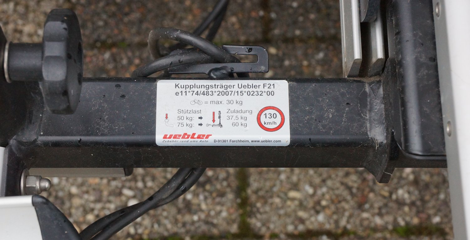 Typenschild Fahrradträger mit Traglast von Uebler