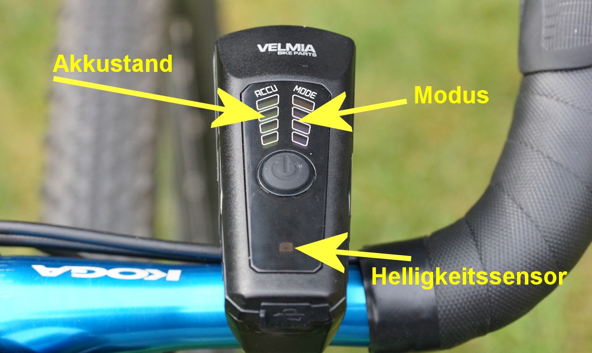 Velmia Fahrradlampe Anleitung und Erklärung der LEDs