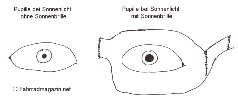 Zeichnung Pupillenstellung mit und ohne Sonnenbrille